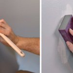Close-up of paint roller applying paint to an accent wall.
