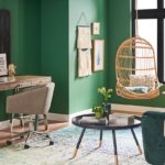 Residential office makeover with fresh paint in dark green and white trim.