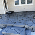 Epoxy-coated concrete floor with modern, decorative design.